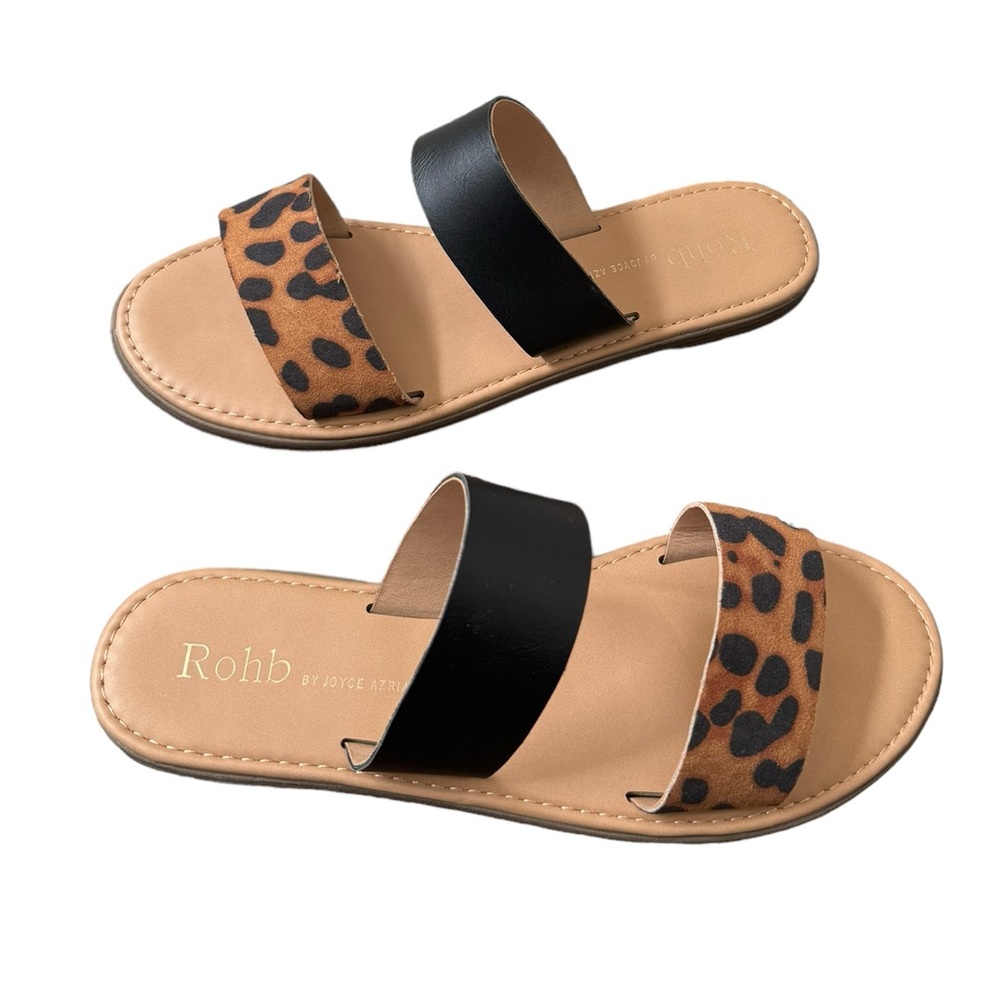 Rohb By Joyce Azria  Black/leopard Slide On Sandals Womens Size 8